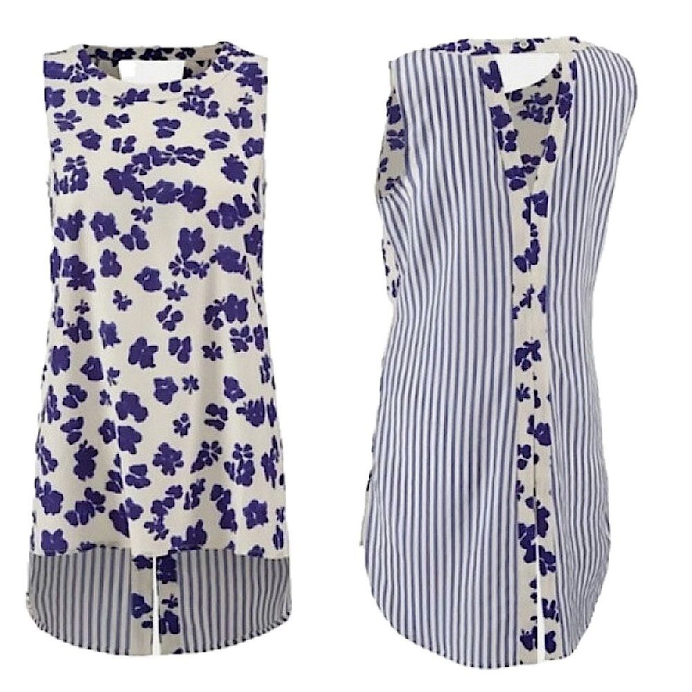 CAbi Bonita Floral Stripes Hi Lo Tunic Tank Top Size Small